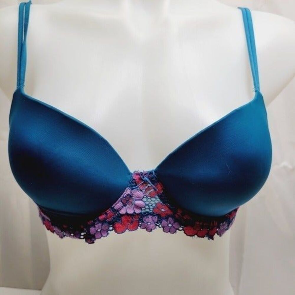 ^No boundaries 34C lightly pad underwire bra floral lace band pink, purple sexy